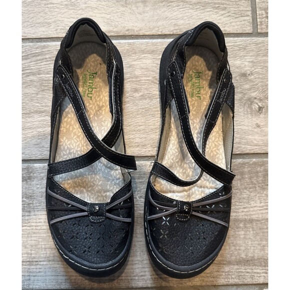 Jambu Women Sz 8.5 Black Pine Leather Hook/Loop Walking Comfort Shoe - Picture 2 of 9